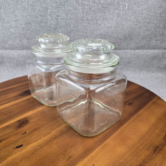 Set Of 2 Vintage Glass Apothecary Jars With Lids For Kitchen Storage Clear 6.5in - Picture 4 of 10